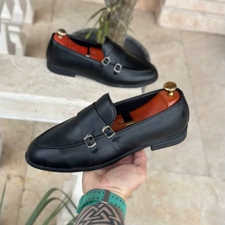 کفش کالج مردانه مدل سگک دار ساده مشکی