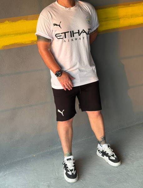 تیشرت شلوارک سفید مشکی | ست تیشرت شلوارک مردانه