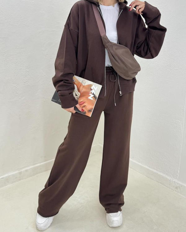 ست سوییشرت شلوار زنانه قهوه ای | ست سوییشرت شلوار اویشو