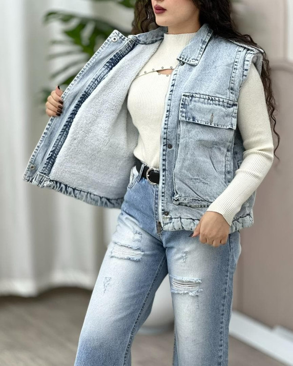 جلیقه جین زنانه | کت جین یخی زنانه | خرید وست جین |