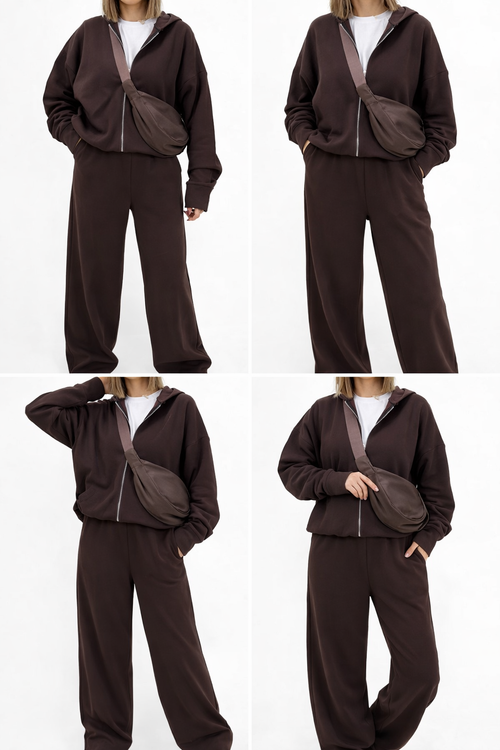 ست دورس شلوار قهوه ای زنانه | ست زنانه قهوه ای