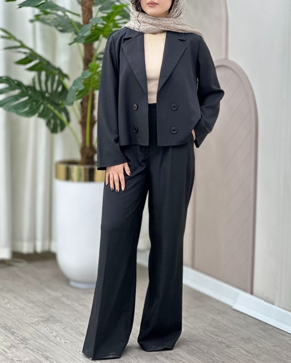 کت و شلوار زنانه مشکی | ست کت و شلوار زنانه مشکی
