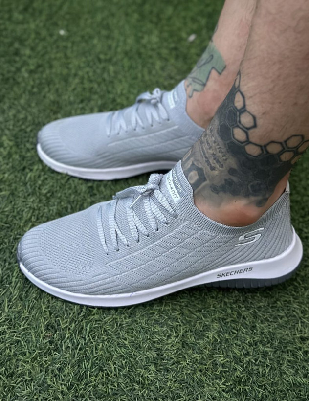 کفش کتونی جورابی مردانه مدل Skechers طوسی زیره PU