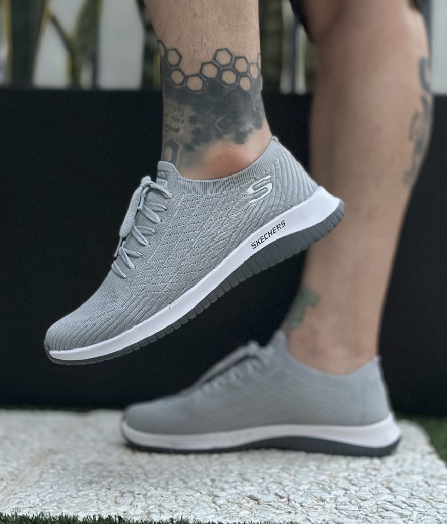 کفش کتونی جورابی مردانه مدل Skechers طوسی زیره PU