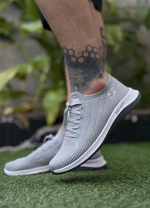کفش کتونی جورابی مردانه مدل Skechers طوسی زیره PU
