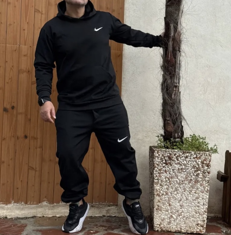 ست هودی شلوار مردانه Nike سه‌نخ پلی‌استر مشکی | اسپرت راحت